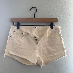 NSF Cream Distressed Jean Shorts